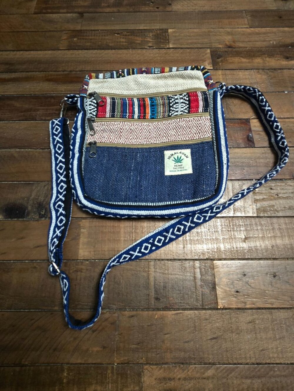 Himalayan Hemp Multi Pocket Passport Bag Boho Stripe Travel Crossbody Purse - Picture 2 of 9
